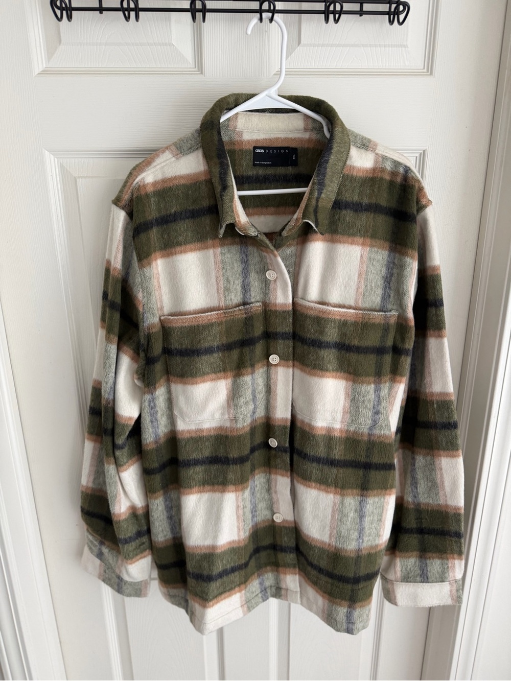 ASOS Olive, Cream & Tan Plaid Button-Down Shirt Jacket